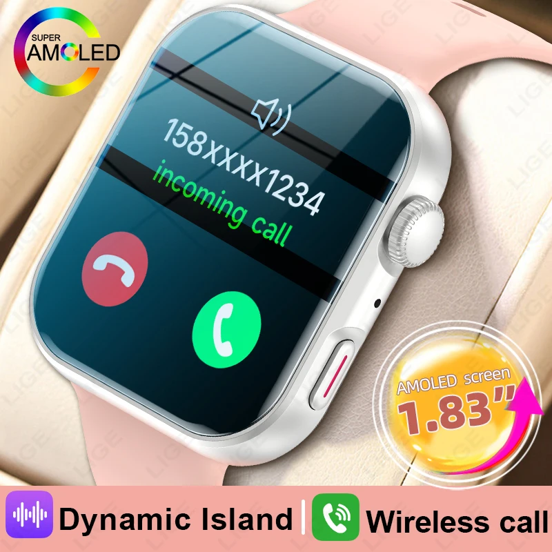 

LIGE New Bluetooth Connection Smart Watch 1.83" AMOLED HD Screen Voice Call IP68 Waterproof Sports Smart Watches For Android iOS