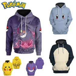 2024 Pikachu Hooded Sweatshirt for Children Adult Pokemon Gengar Hoodie Cute Animes Fall Winter Warm Coat Pockets Christmas Gift