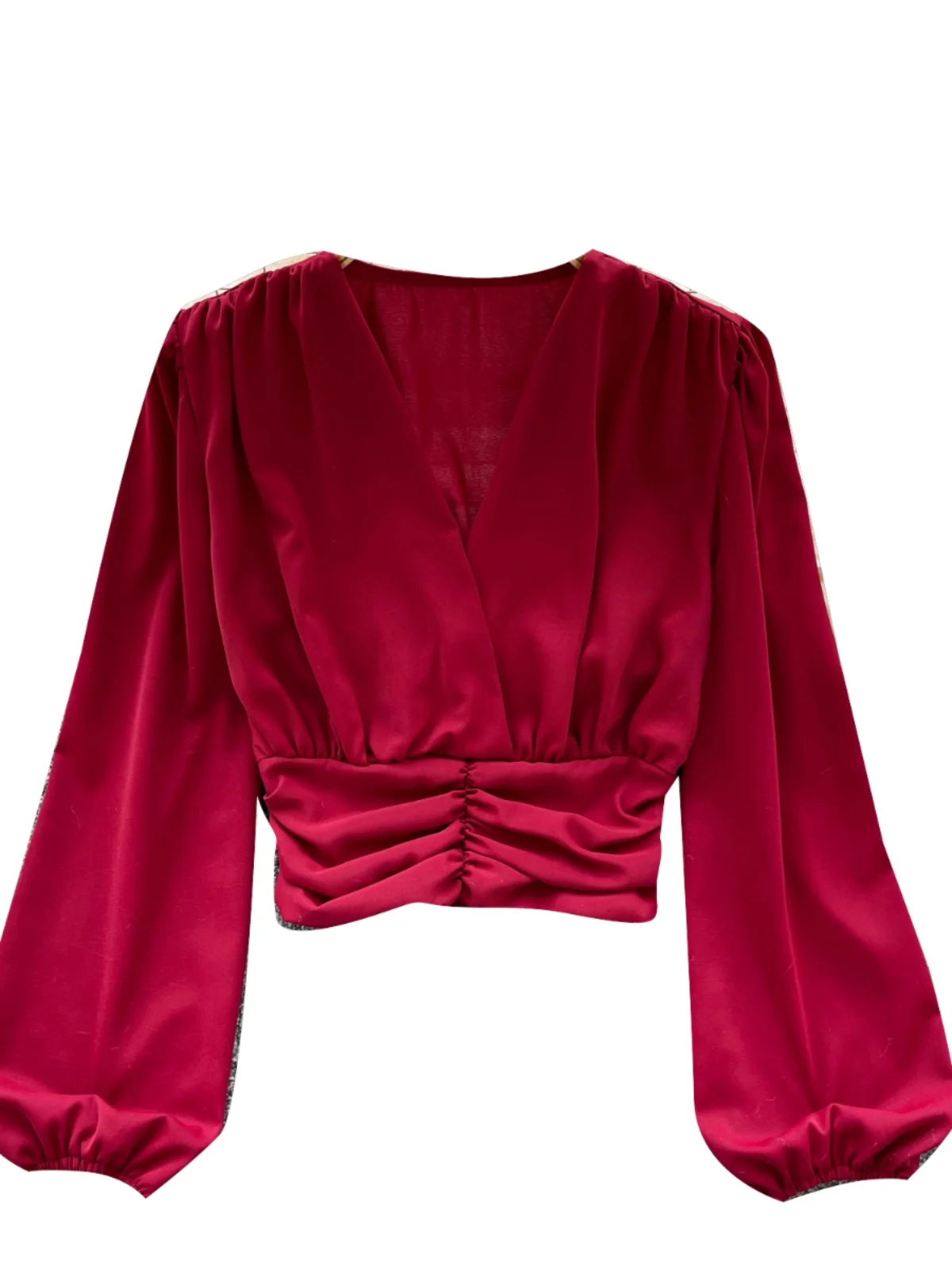 Schlankmachendes V-Ne Lantern Sve irt Damen Spring Faion ort irt Design Sense Plissee Taille ow Belly Spicy Girl Top