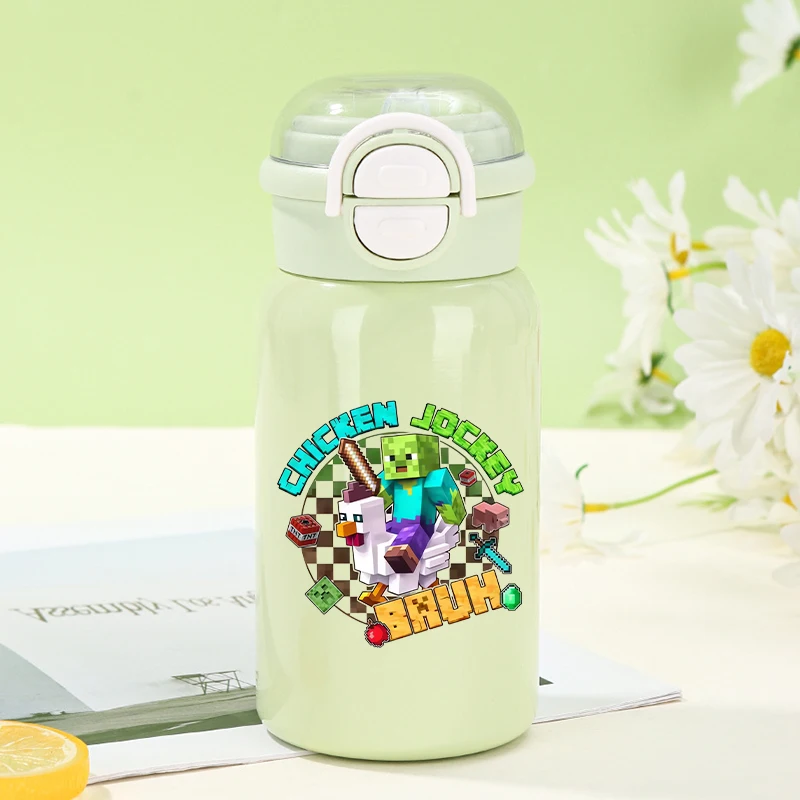 زجاجات مياه ماين كرافتز بيكسل مع لعبة كرتونية من القش زجاجة ترمس للأطفال في الهواء الطلق كوب ماء رياضي هدايا للأطفال #4