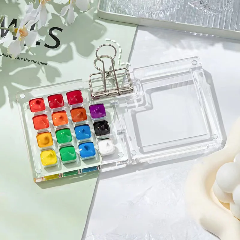 Acrylic Mini Watercolor Palette Empty 8/15 Grid Portable Paint Box Travel Painting Watercolor Packaging Paint Tray Art Supplies