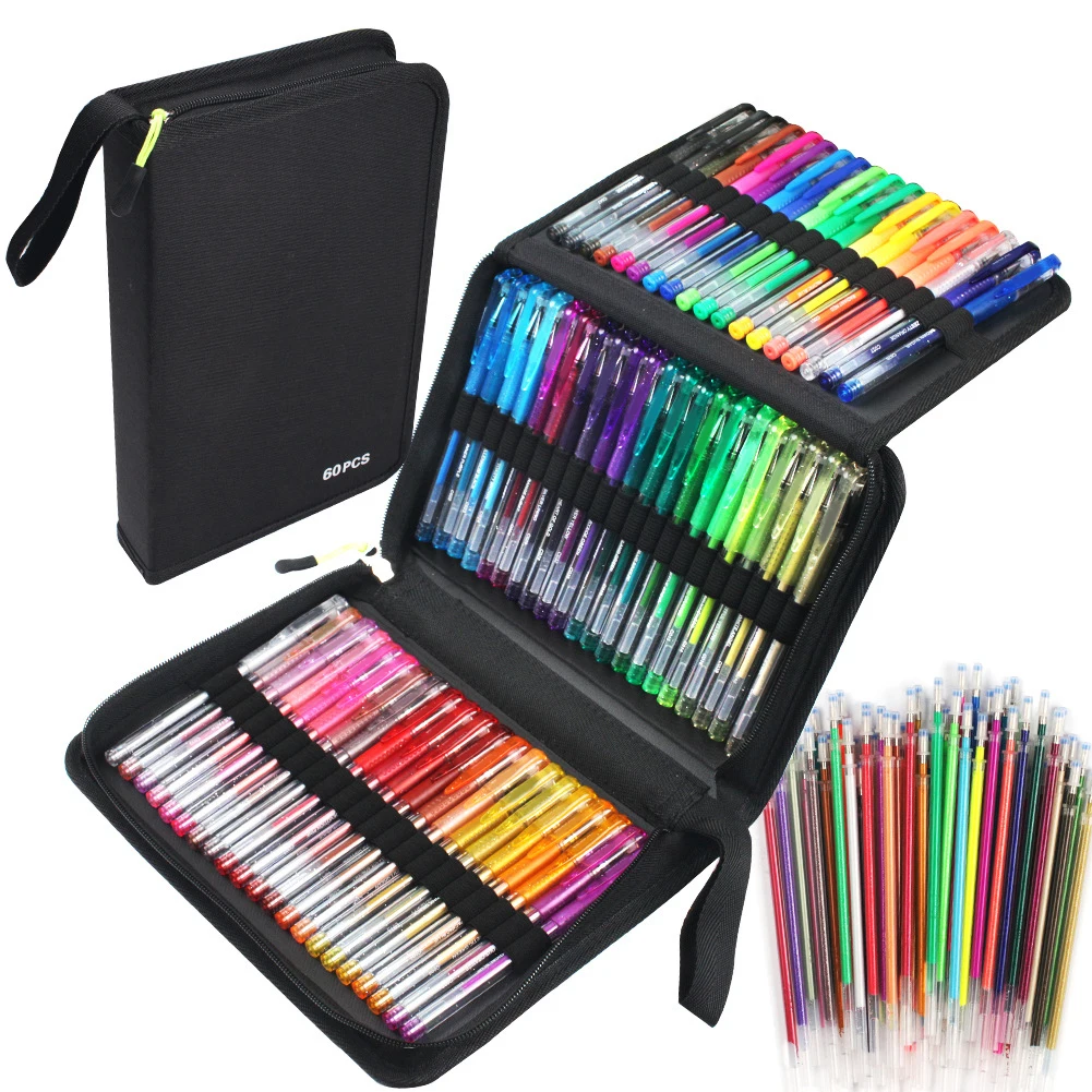 Juego de rotuladores de Gel para colorear, Set de 60 bolígrafos de Gel de piezas y 60 recargas para libros de colores, rotuladores de Gel para dibujar y escribir