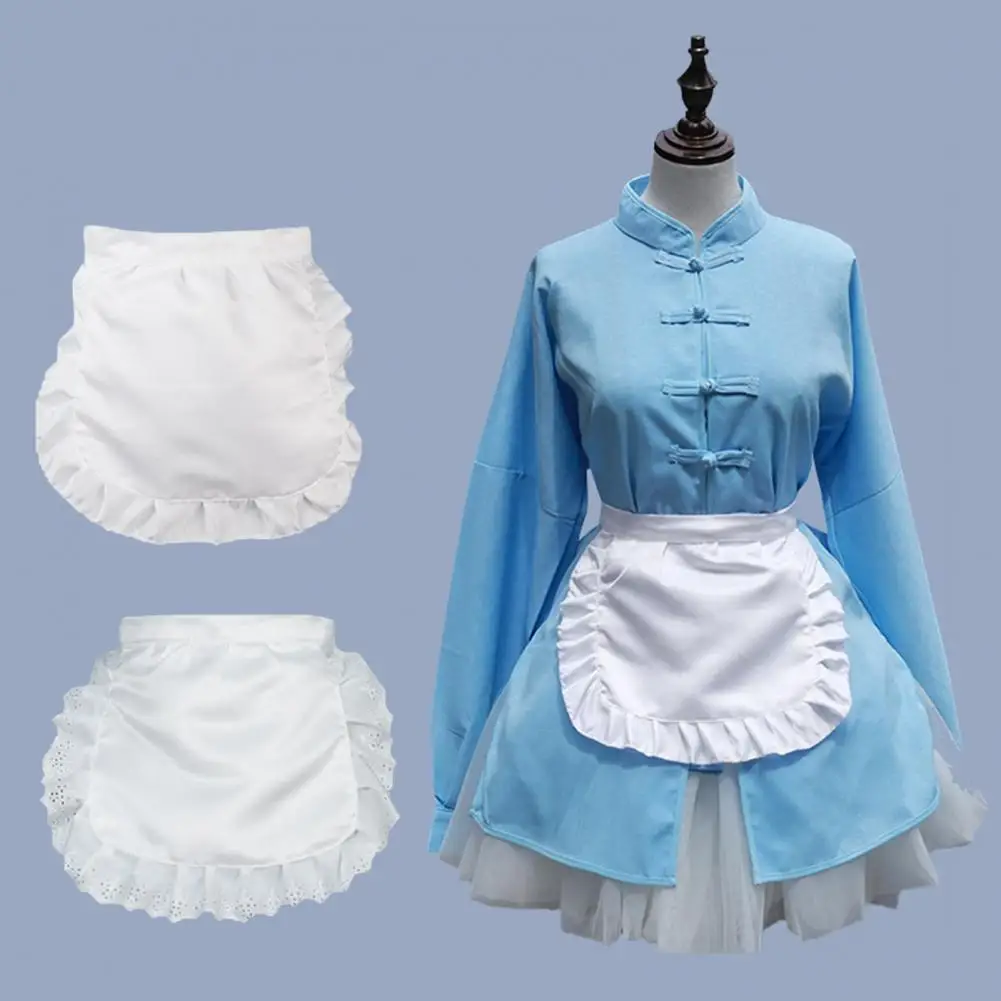 Grembiule da cameriera con volant Grembiule cosplay da cameriera con volant per ragazze Accessorio per costume da cucina bianco Mezzo grembiule per eventi di feste a tema
