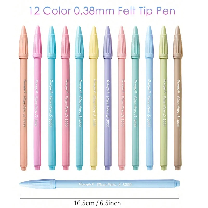 12pcs/set Morandi Color Felt Tip Pens 0.38 mm Plus Pen for Highlighting Journaling Planner Drawing Coloring Colors Art Marker