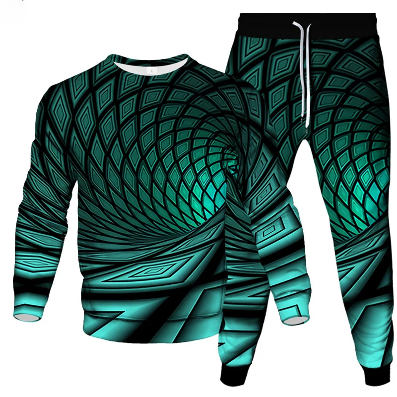 Colorful Tie Dye Vortex 3D Print Men\'s Sportswear Set New Long-Sleeved T Shirt Pants 2-Piece Set Oversized Pullover Men Clothing