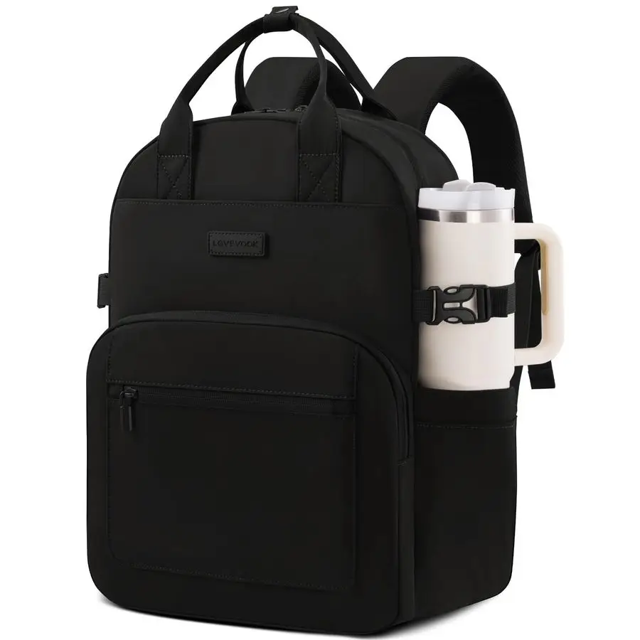 

Laptop Backpack for Women Stylish Work Backpack with Large Cup Holder, Waterproof College Teacher Backpack, Black, 17Inch