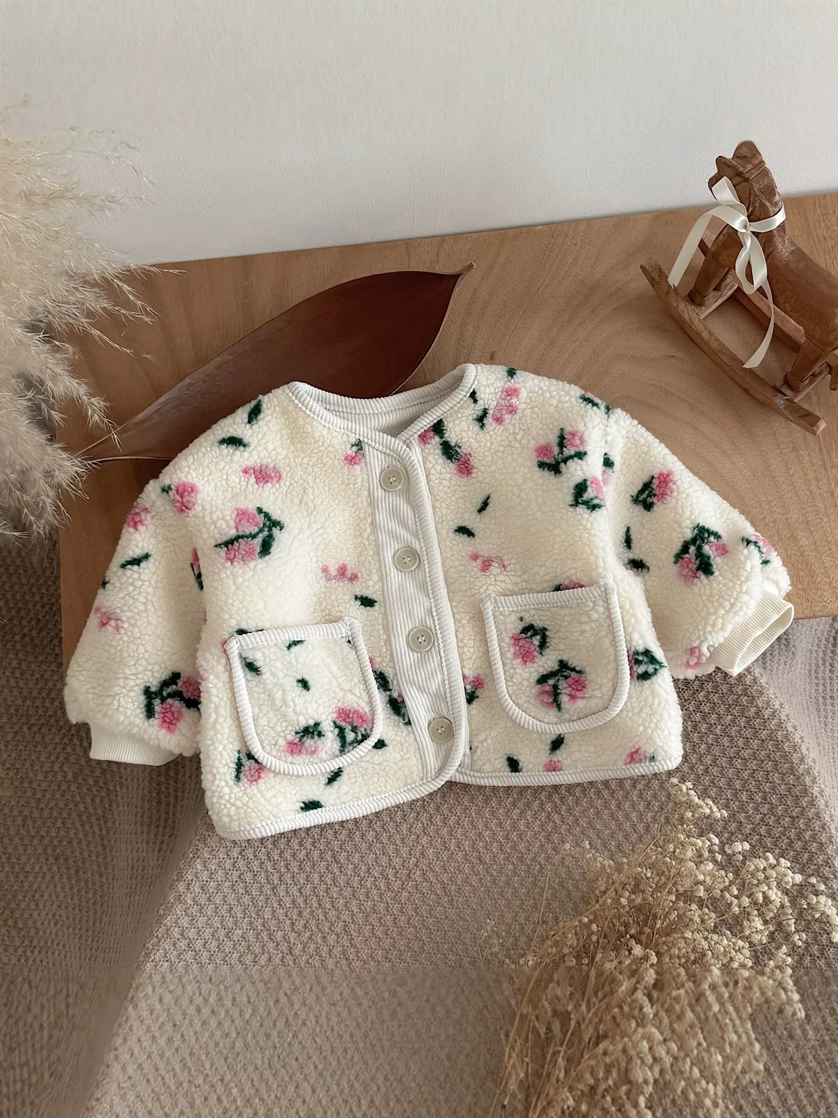 0-3 Y Baby Girls Clothes Full Of Floral Print Girls Thicken Jacket Fur Lining Girls Fur Coat Kids Girls Outfit