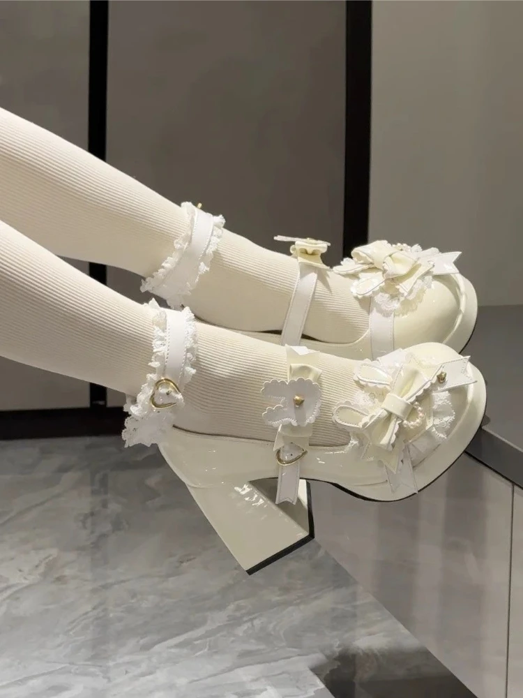 

Adorable Bunny Ear High Heel Mary Jane Shoes Sweet Lolita Round Toe Bow Women's Pumps Retro Elegant