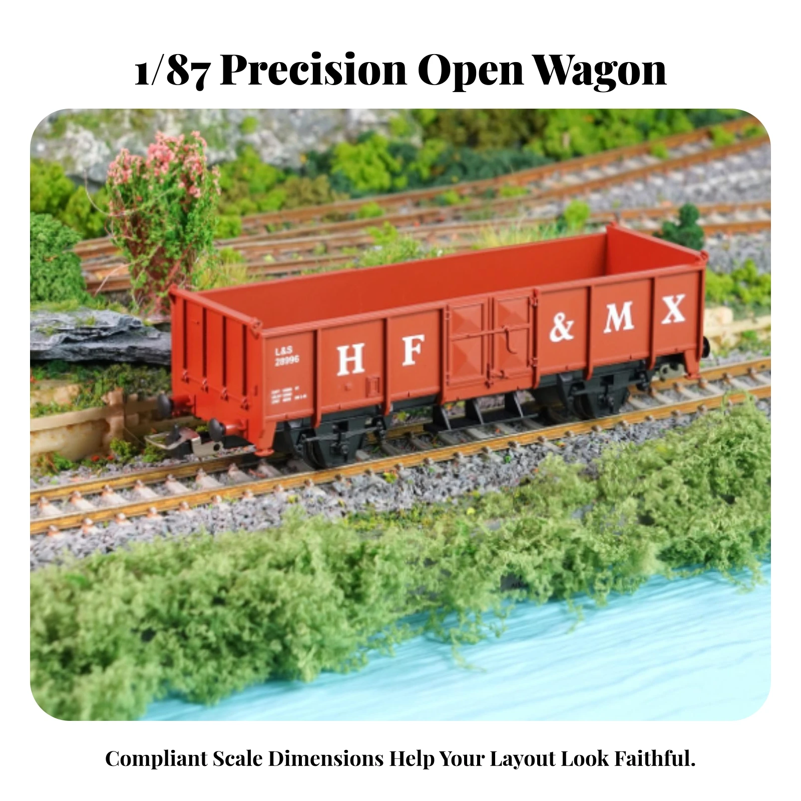 Open Freight Wagon with Metal Wheels Detailed Model Railway Wagon HO Scale Freight Car Realistic Authentic for Hobbyists