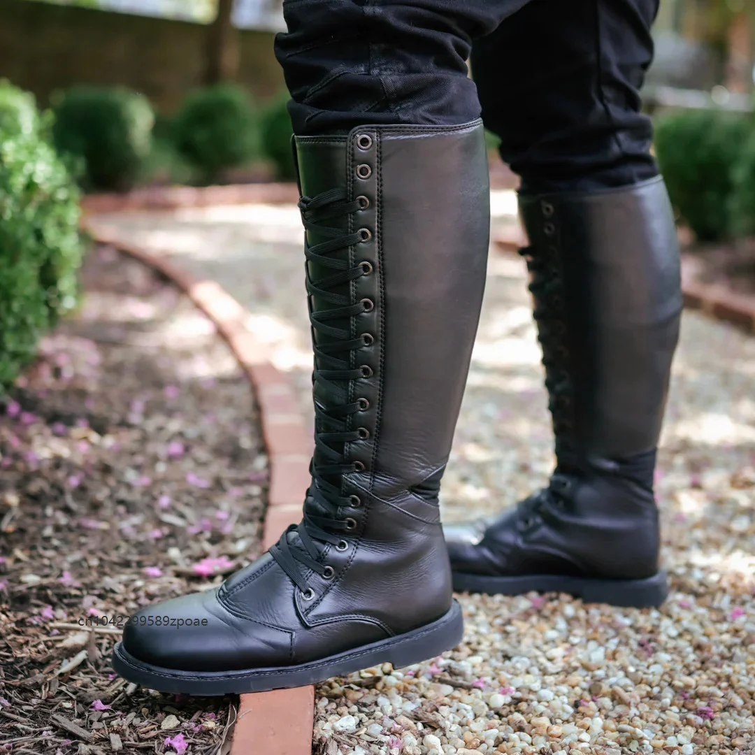 Vintage Medieval Knee High Boots Round Toe Vintage Pirate Warrior Footwear Boot Halloween Party Cosplay Fancy Accessory Shoes 4