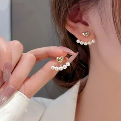 New 2024 Korean Fashion Heart Pearl Dangle Earrings for Women Luxury Wedding Jewelry Accessories for Women Gift Pendientes Mujer