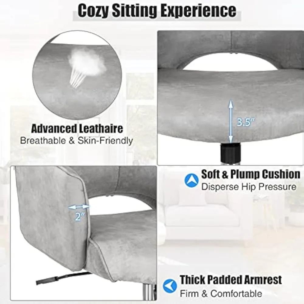 인조 가죽, 높이 조절 가능, 바퀴 및 팔걸이가 있는 현대적인 중간 등받이 회전식 사무실 책상 의자