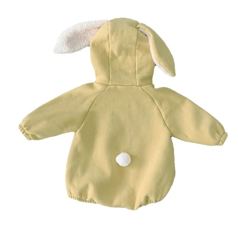 2024 Winter New Baby Girl Long Sleeve Hooded Bodysuit Infant Boy Cute Rabbit Ear Jumpsuit Newborn Hoodies Baby Clothes 0-24M