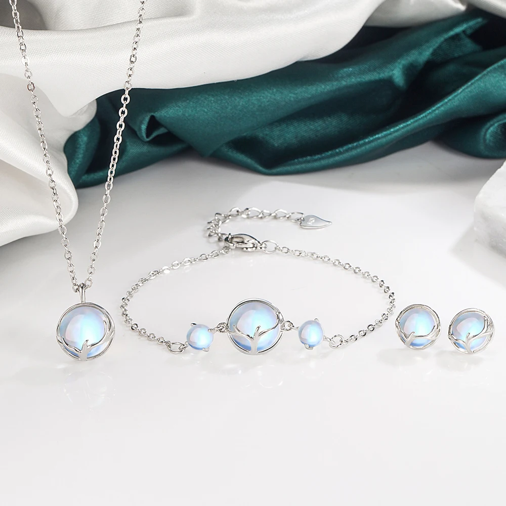 Solid 925 Sterling Silver Earrings, Antler Bracelets & Opal Necklace Set