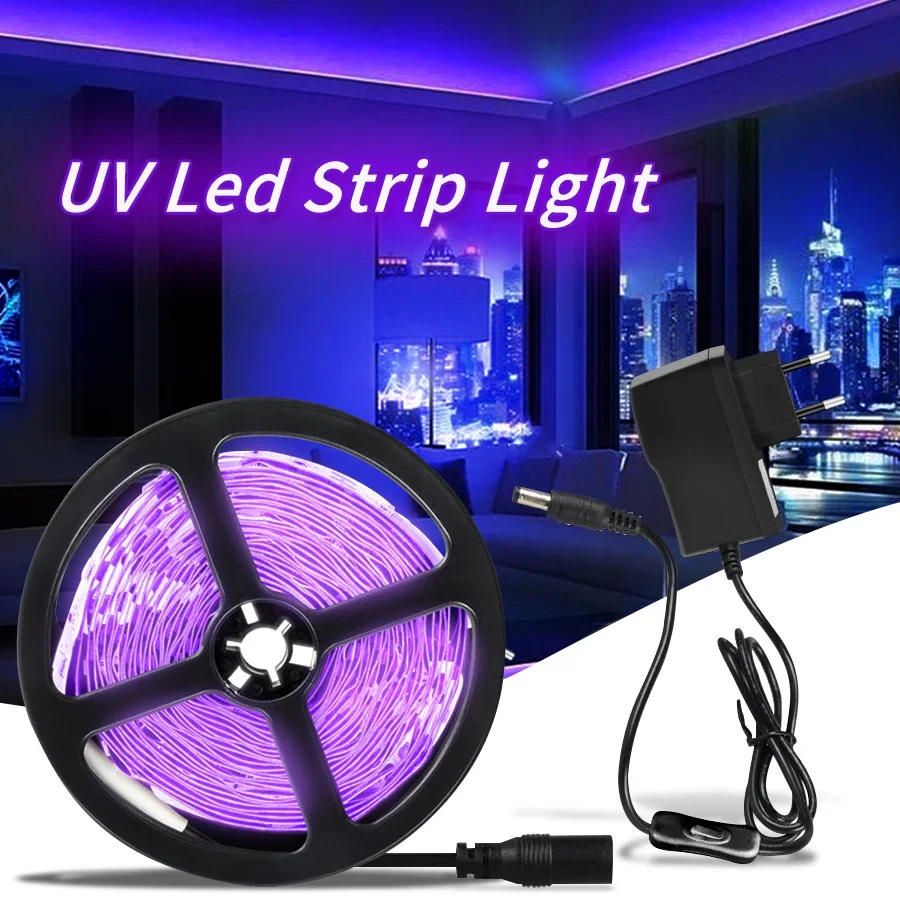 

12 В УФ-светодиодная лента 2835 SMD 395-405 нм Ультрафиолетовая светодиодная лента Фиолетовая гибкая лента для DJ Флуоресцентное свечение Вечеринка