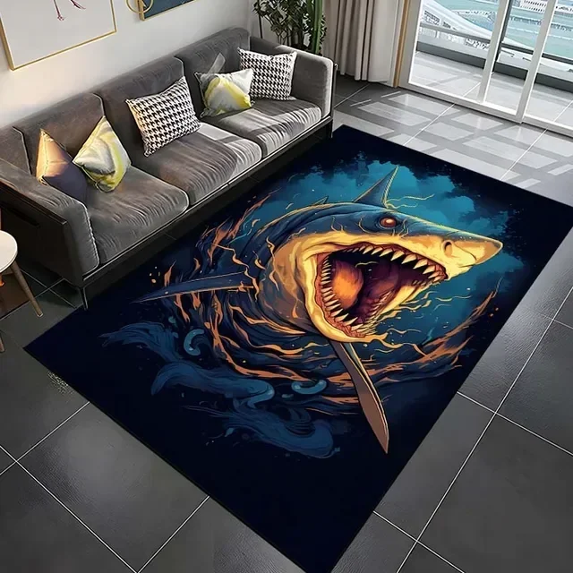 Shark Horrible Mouth Art Pattern Rug Carpets for Bedroom Living Room Sofa Mat Creative Door Mat Dressing Room Rugs