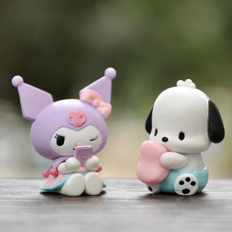 5 szt. Figurki Anime Sanrio Kuromi Pochacco Cinnamoroll melodia lalka na biurko Model ozdoby samochodowe dekoracja domu zabawka dla dzieci wstawka