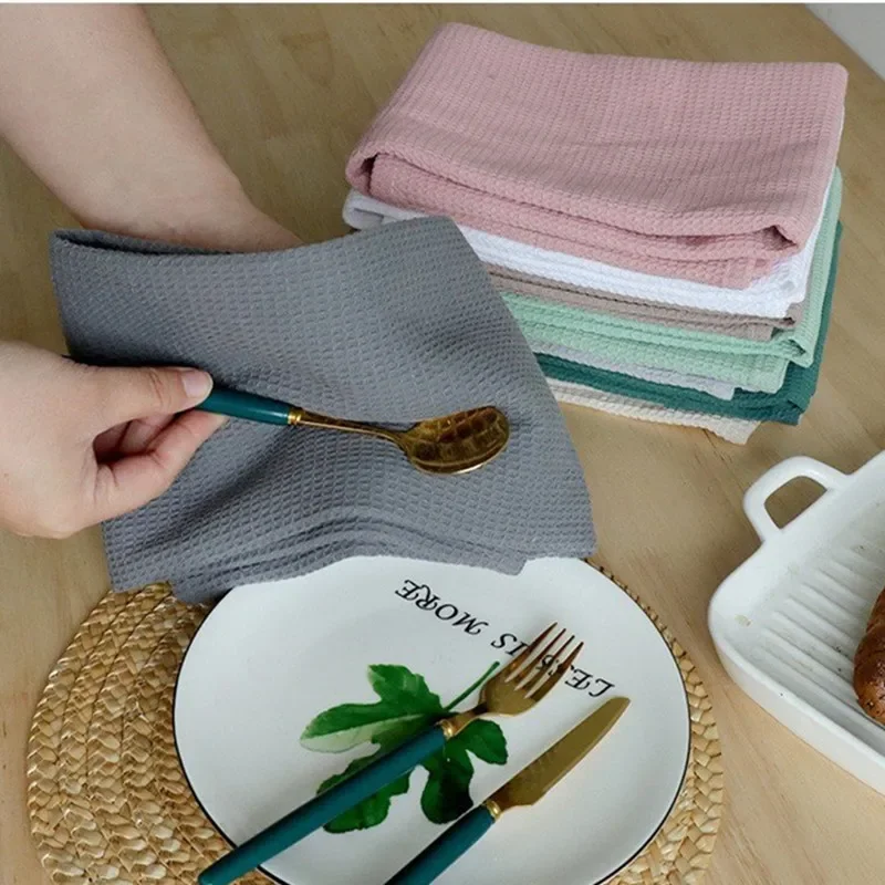 

1Pc 45x65cm Waffle Cotton Solid Color Home Absorbent Tea Towel Kitchen Dish Cloth Table Napkin
