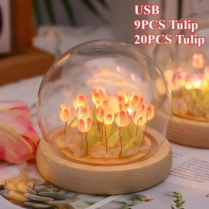 Mini Tulip Night Light Handmade DIY Materials Cute Home Decoration Ornament Birthday Gift For Girl Family Friend Child