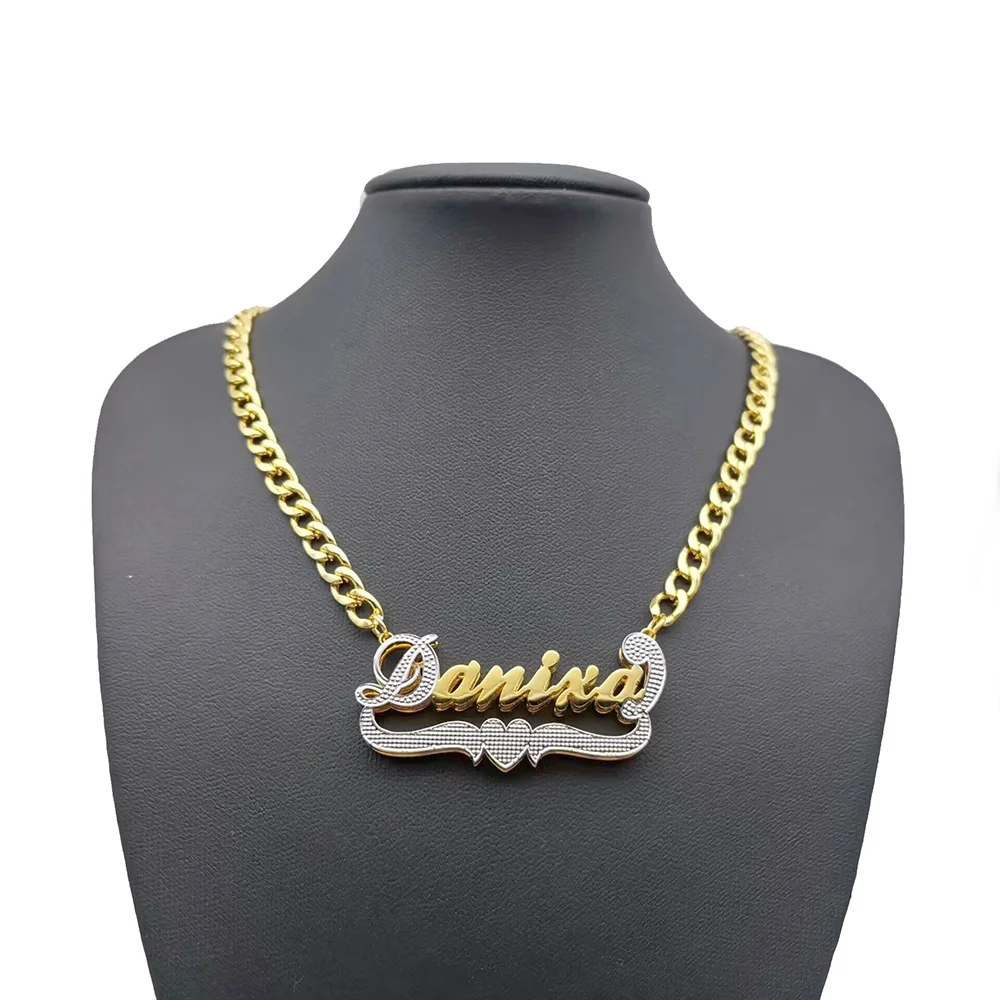 Custom Name Necklace Stainless Steel Double Plate 3D Nameplate Jewelry Bold Necklace Gift for her