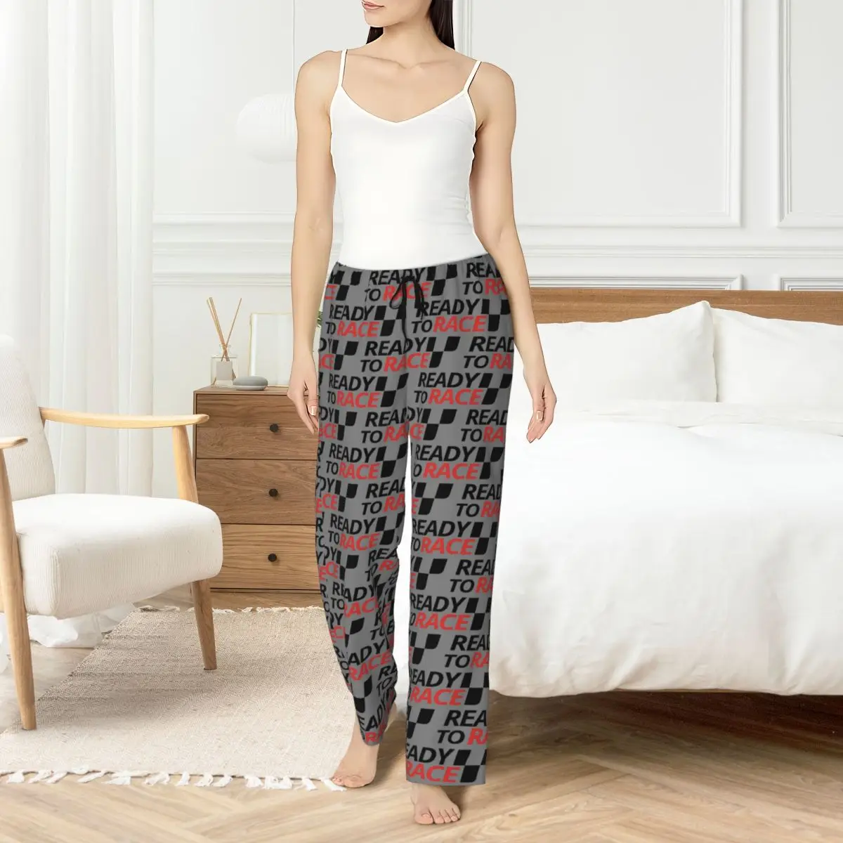 Custom Print Women Ready To Race Pajama Pants Sleepwear Sleep Lounge Bottoms with Pockets