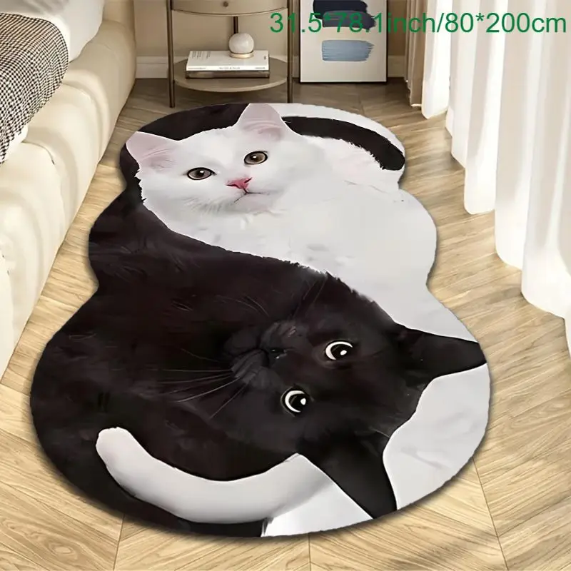 VIKAMA Yin Yang Black and White Cat Alien Carpet Cute Animal Anti slip Bedside Mat Living Room Entrance Home Decoration