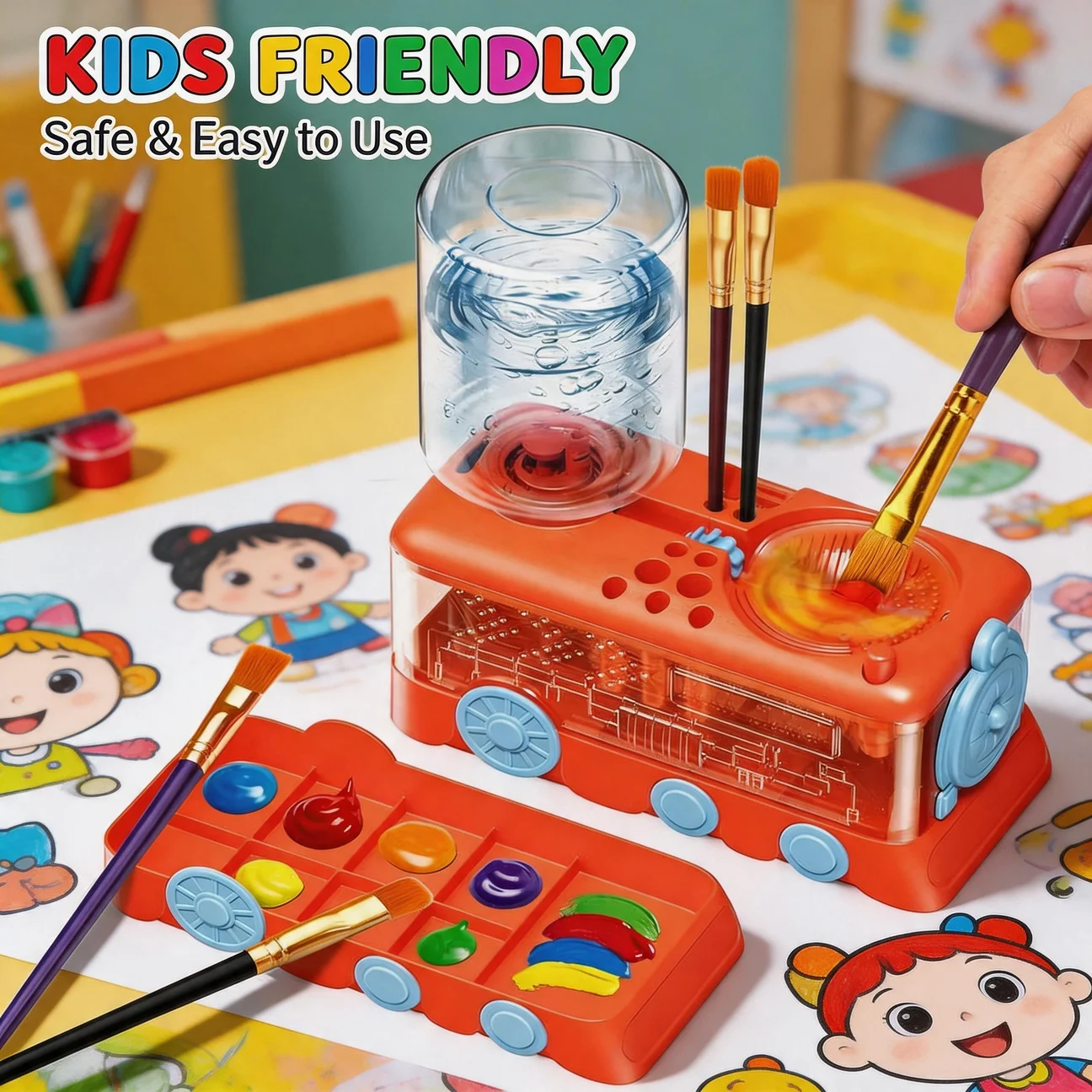 Portable Paint Brush Cleaner Water Cycle Brush Rinser Automatic Water Changing Washer Cup for Travel Art Painting