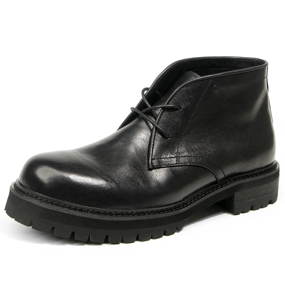 Big Toe Boots Retro Polished Distressed Short Boots Genuine Leather Men\'s Shoes Fashionable High Top Boots