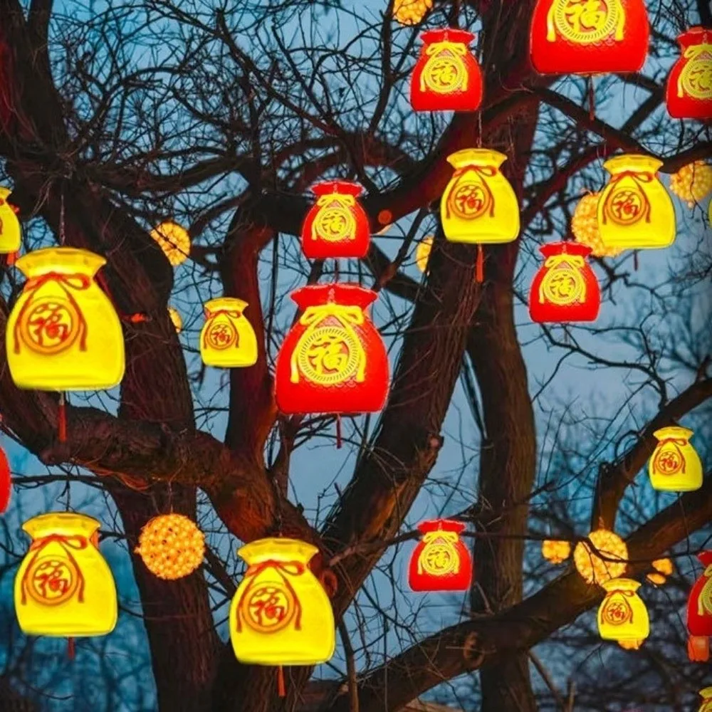 Plastic Fortune Bag Lantern Hanging Design Waterproof Chinese Fu Character Light 3D Fortune Bag Hanging Light