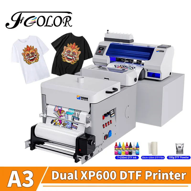 FCOLOR A3 Dual XP600 Head Dtf Printer Best Dtf Printer for Small Business With Dtf Powder Shaker T-shirt Printing Machine