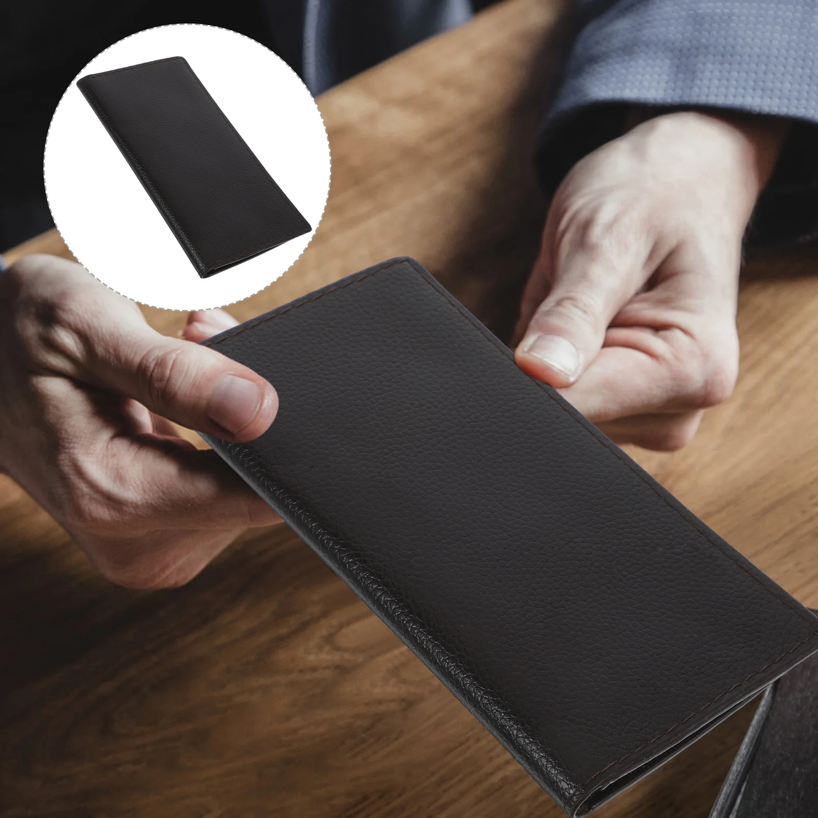 محفظة رجالية طويلة من البولي يوريثان باللون البني بتصميم عتيق وفتحات شفافة لبطاقات متعددة ومقصورات بطاقات عالية السعة من البولي يوريثان للرجال #1