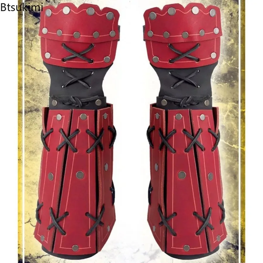Medieval Samurai Leather Arm Armor Bracer Long Gloves Men Viking Knight Cosplay Gauntlet Wristband Steampunk Costume Accessories