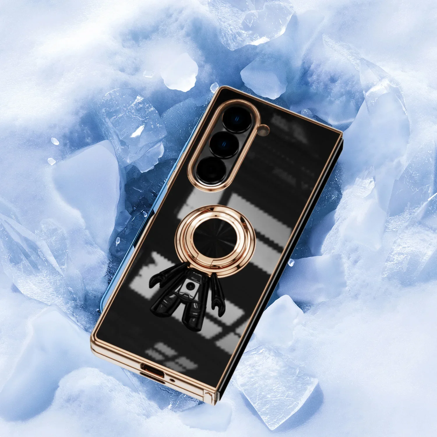 Electroplating 6D Astronaut Phone Case for Samsung Galaxy Z Fold 7 6 5 4 Fold6 Fold5 Fold4 Magnetic Ring Holder Shockproof Cover