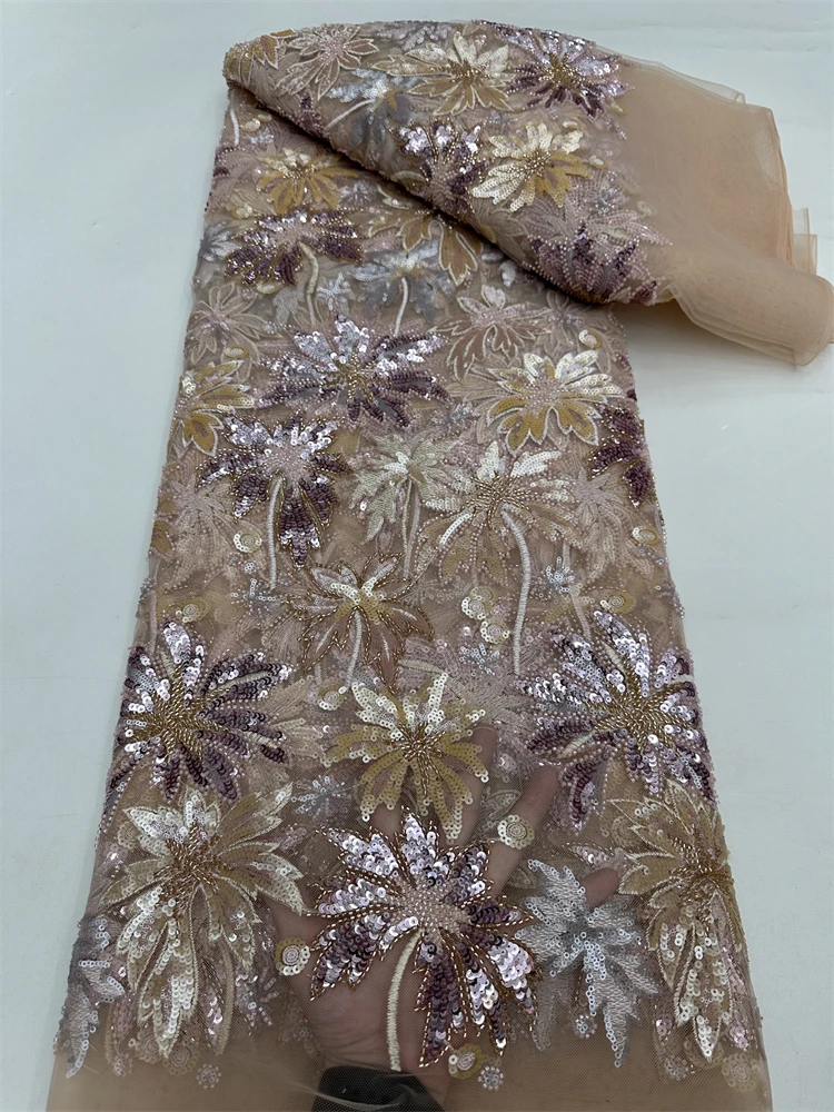 Новинка 2025 года, кружевная ткань с блестками для вечерних платьев, новейшая французская кружевная ткань с бисером, высококачественная африканская кружевная ткань