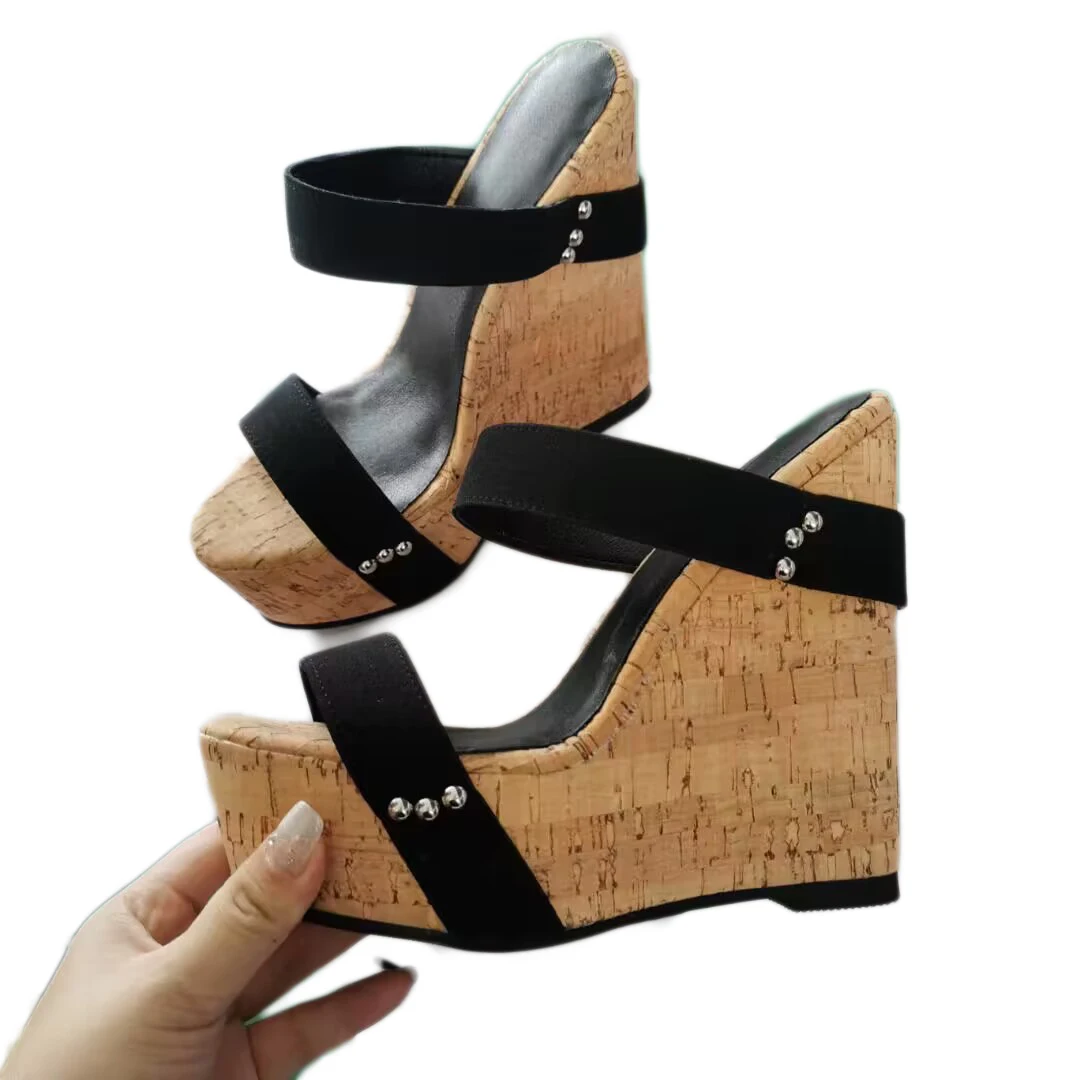 

SHOFOO shoes Fashionable women's slippers Summer women's shoes Wedge heel sandals About 15 cm heel height Fashio show shoes