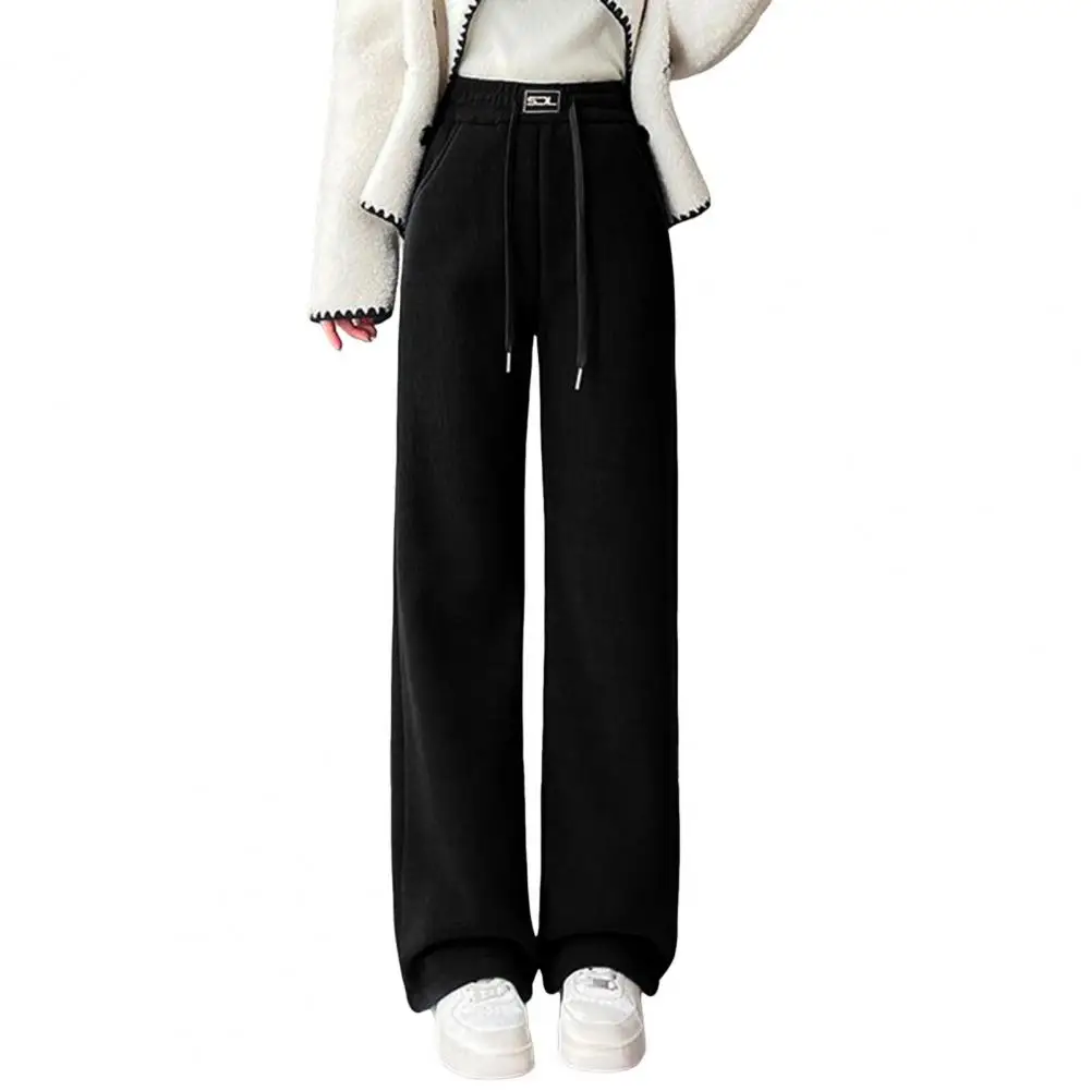 Casual Corduroy Pants Women's High Waist Corduroy Pants with Fleece Lining Straight Wide Leg Trousers for Winter Solid Color