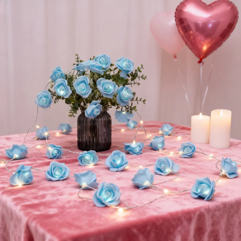 1pc 20LED Rose Flower String Light, Fairy String Lights String Light for Valentines Wedding Party Anniversary Mother's Day Decor