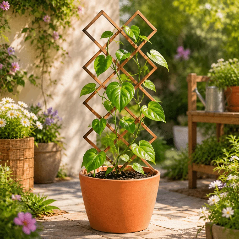 Wooden Garden Plant Trellis Hollow Out Flowers Vine Plant Trellis Frame Climbing Stand Geometric Potted Plant Climbing Rack