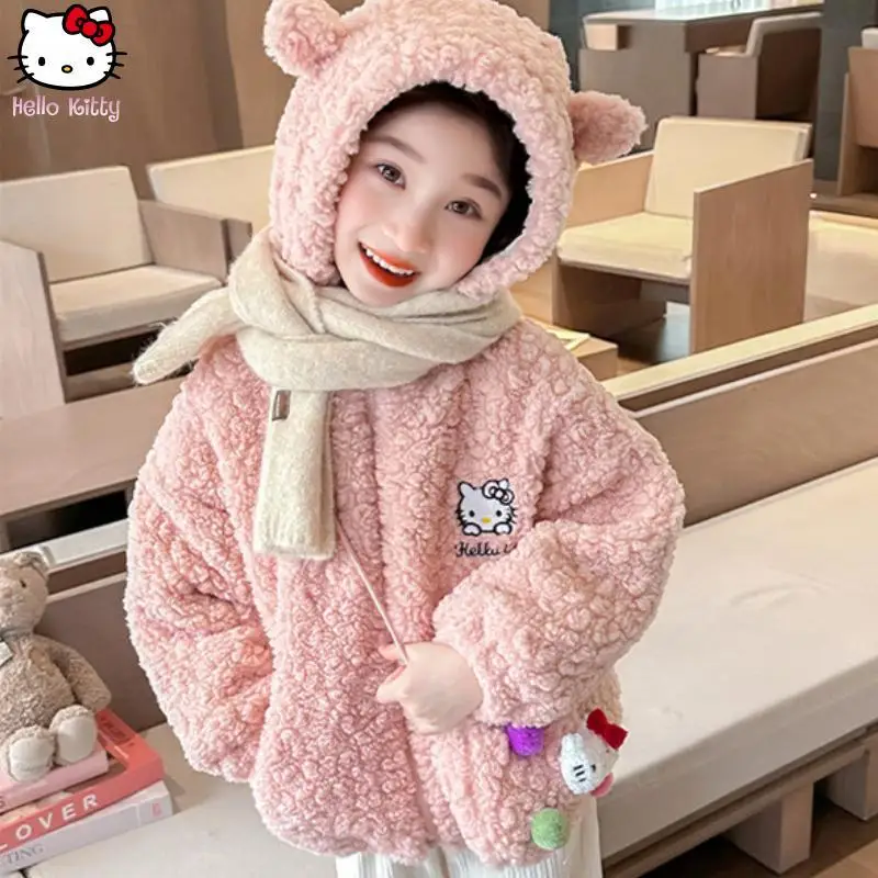 مرحبا كيتي الفتيات Kawaii سميكة مقنعين سترة الكرتون أنيمي الخريف والشتاء جديد سانريو سترة قطن دافئة القمم حقيبة التوصيل