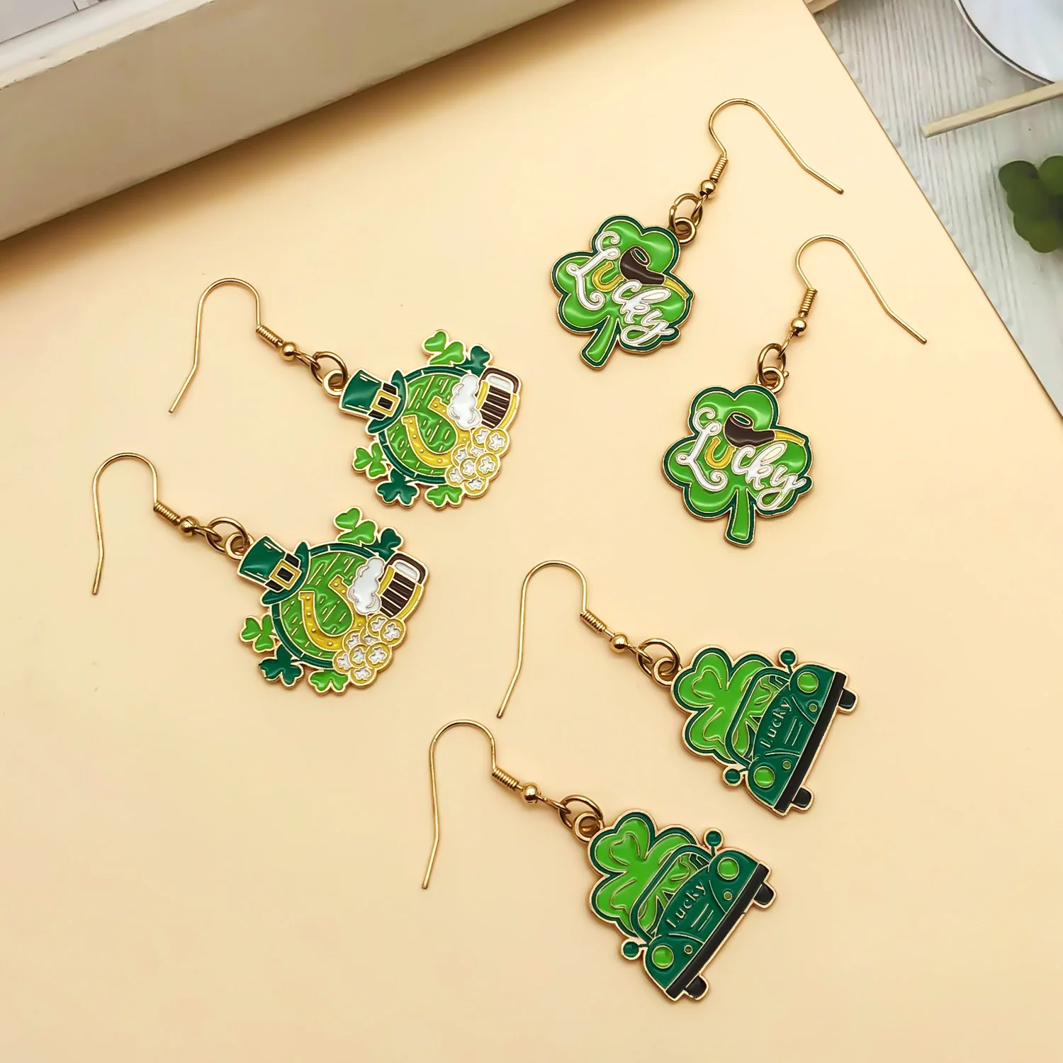 3 أزواج من أقراط المهرجانات الأيرلندية باللون الأخضر البوهيمي العتيق، مناسبة لهدايا المهرجانات، ملابس نسائية للاستخدام اليومي