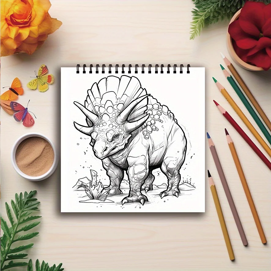 Buku Mewarnai - 7,87 x 7,87 inci 32 halaman Buku Mewarnai Dunia Dinosaurus - Membantu menenangkan, hadiah untuk keluarga atau teman