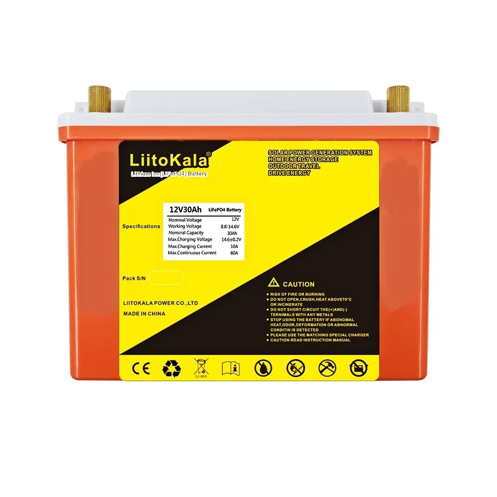 LiitoKala 충전식 리튬 다리미 인산염 배터리, 어린이 스쿠터 보트 모터용, LiFePo4 배터리, 12.8V, 30Ah, 12V, 2 개