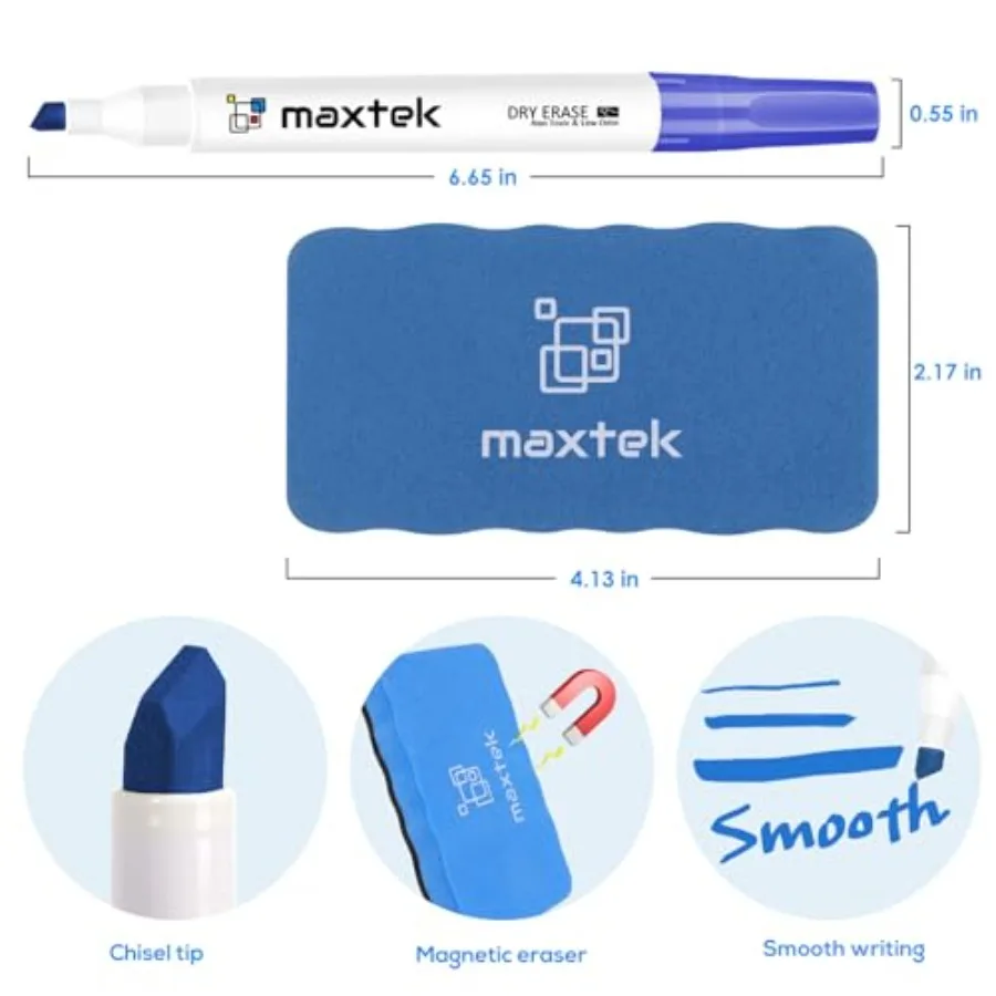 Dry Erase Markers with Magnetic Eraser,,4 Count