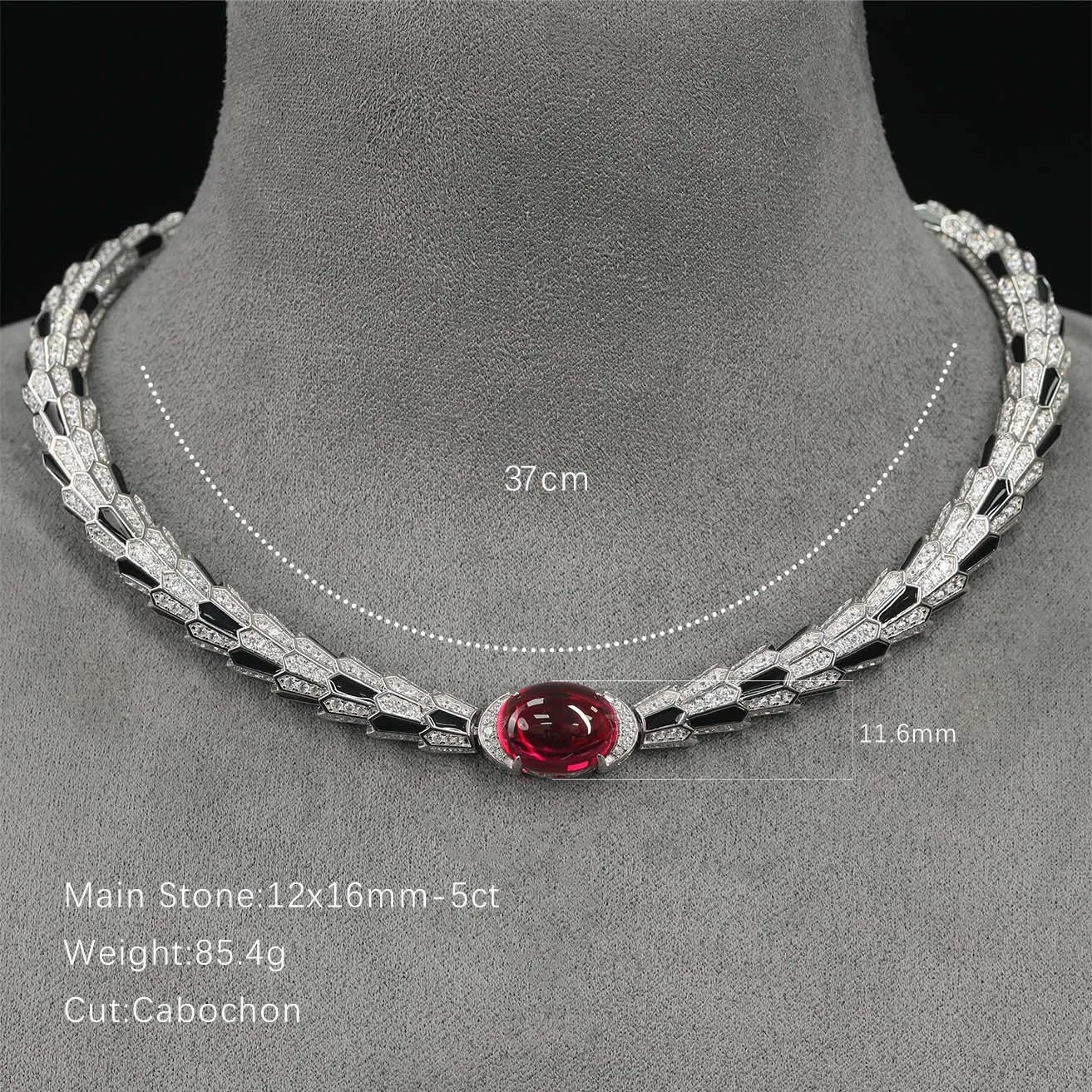 Art Deco 5ct Oval Lab Grown Ruby Necklace 925 Sterling Silver Vintage Snake Shaped Fine Jewelry for Women's Anniversary Gifts