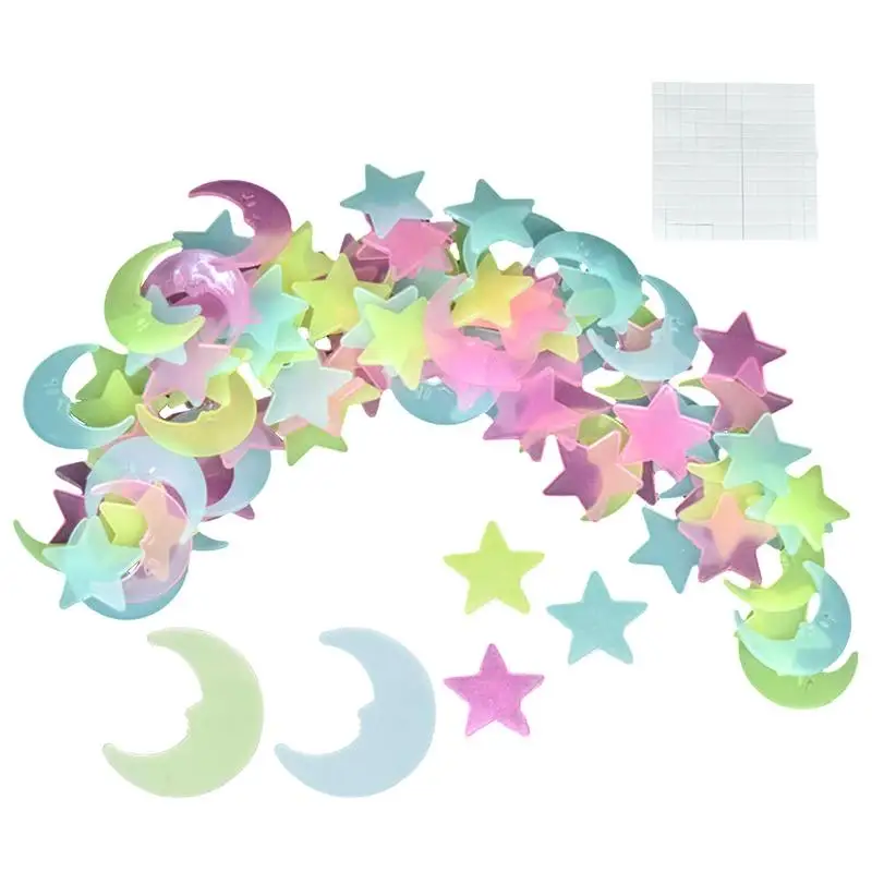 Glow Stars For Ceiling Star Ceiling Stickers 100 Pieces Moon And Stars Decor Glowing Wall Stickers Removable Kids Wall Stickers