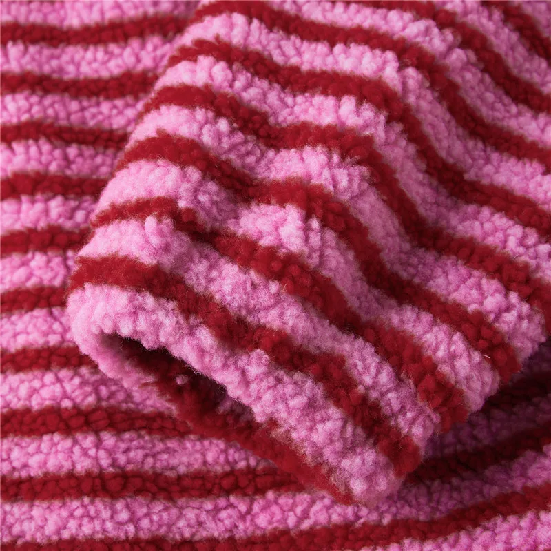 Women's Striped Fleece Jacket Color Block Half Zip Sherpa High Neck Pullover Trendy Oversized Warm Fuzzy Sweatshirt
