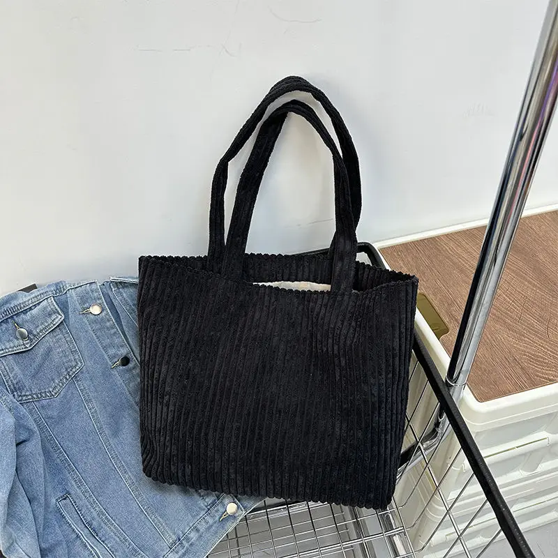 Bolsa de veludo cotelê feminina, bolsa de ombro casual, bolsa aberta