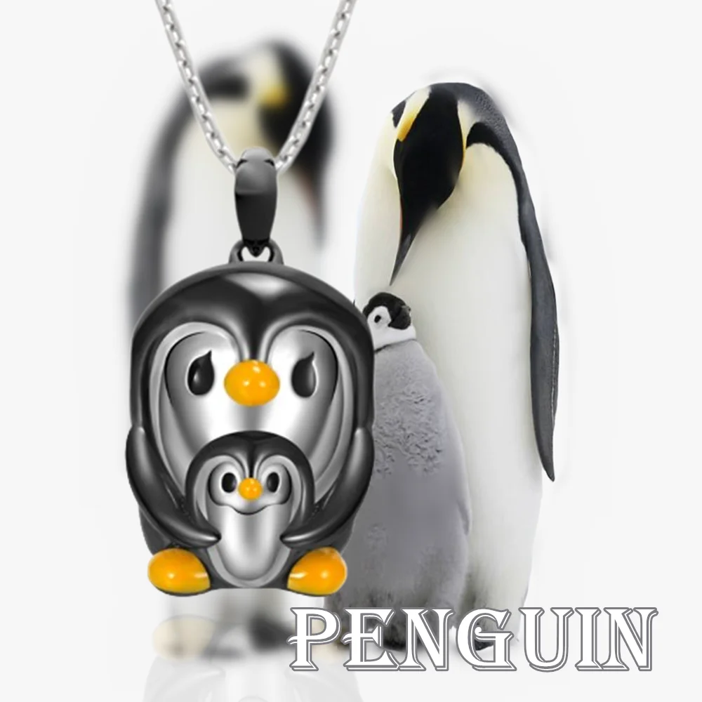 Cute Mother and Son Penguin Cartoon Pendant Necklace Lady's Fashion Animal Jewelry Exquisite Pendant Birthday Love Party Gift