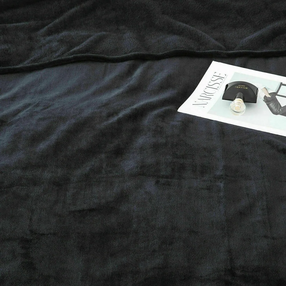 Black Mink Fleece Throws Super Soft Reversible Twin Queen Size Sofa Bed Blanket