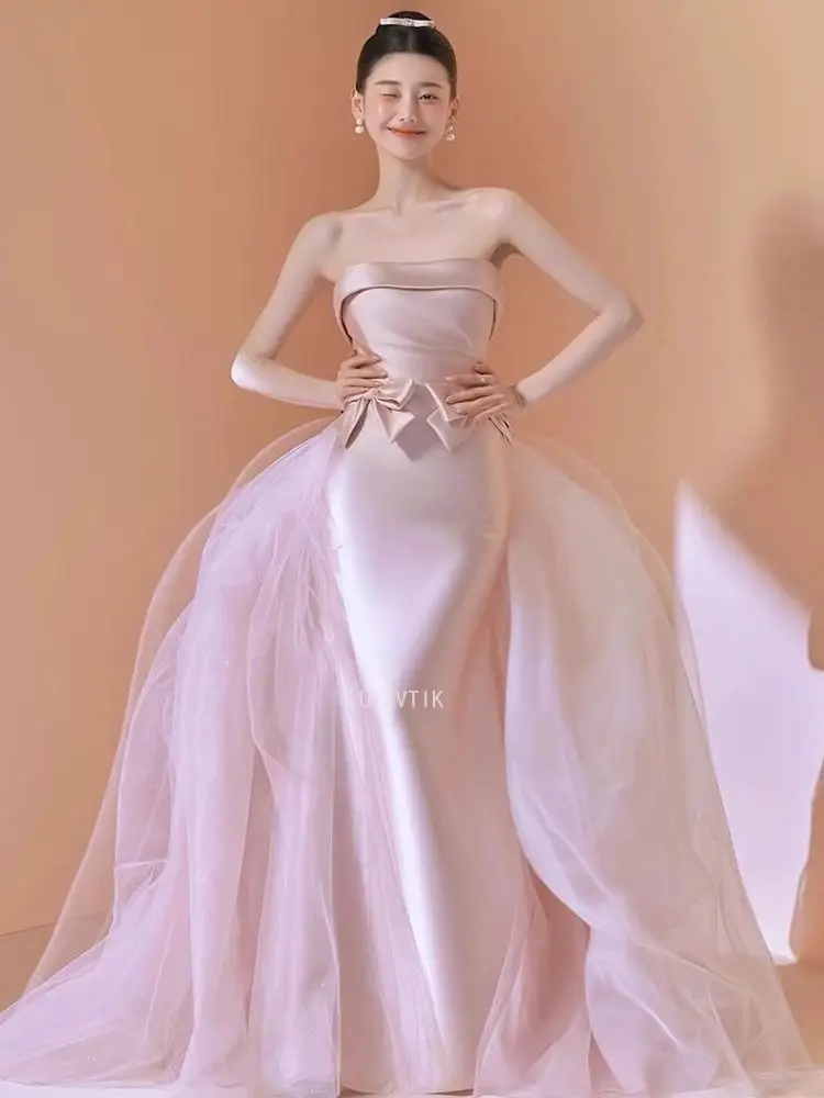 Розовые простые корейские свадебные платья без бретелек для женщин, свадебные платья с пятнами и русалкой для фотосессии, шикарные платья для выпускного вечера, Vestido De Novia